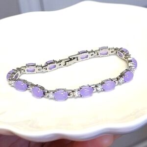 Vintage Amethyst Purple Cabochon CZ Crystal Sterling Silver Tennis Bracelet